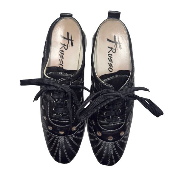 F Russo Black Leather Perforated Lace-Up Shoes US 9 Narrow Y2K Avant Garde - Picture 5 of 7